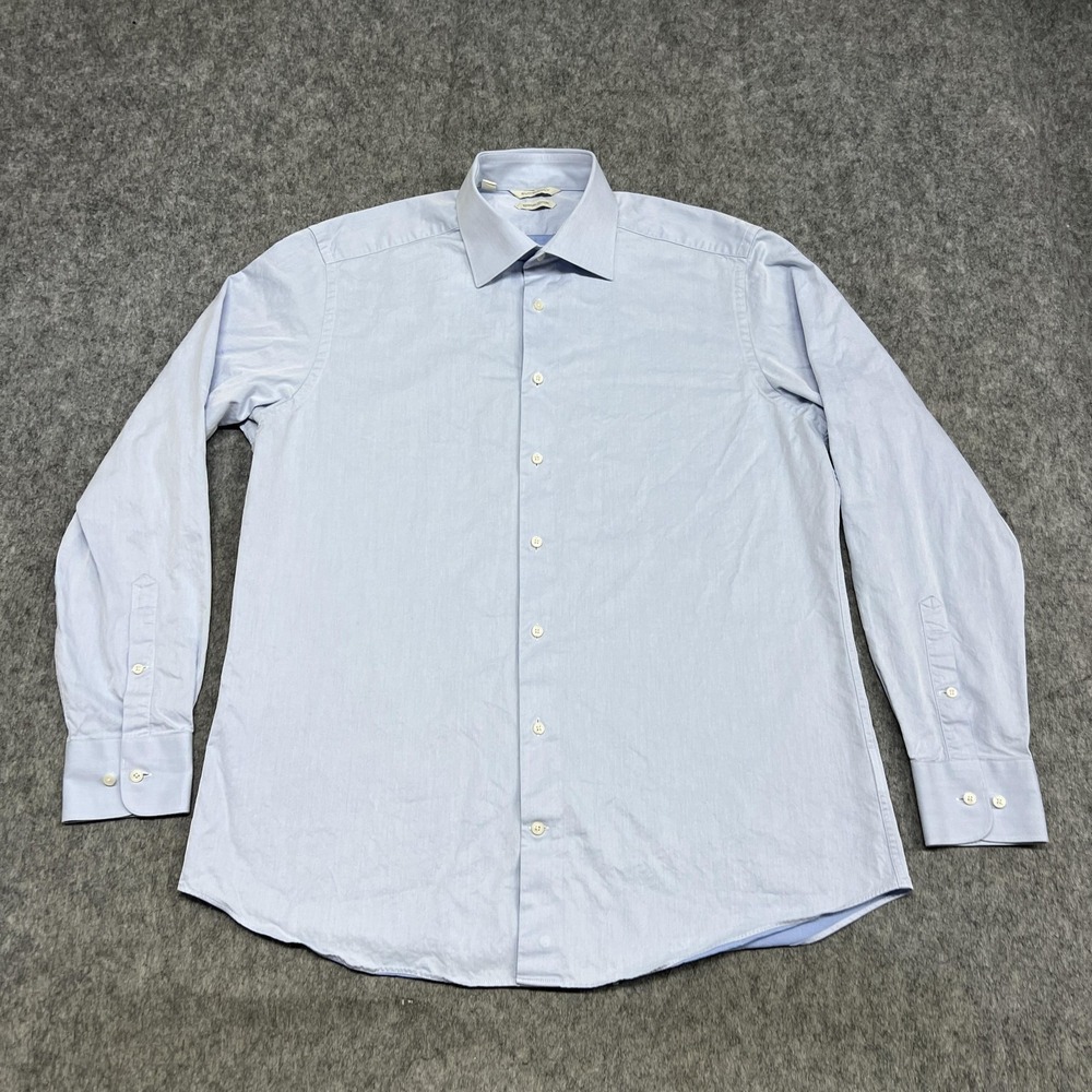 Suitsupply Shirt Mens 17 Blue Solid Slim Fit Egyptian Cotton Dress Work Office